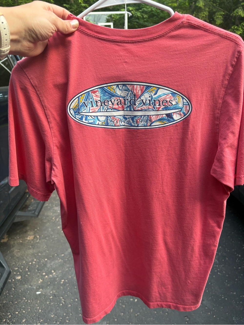 Vineyard Vines Coral Short Sleeve Tee with Multicolor Logo